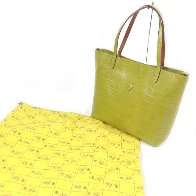 極美品□Felisi フェリージ 15/50-SA エンブレムロゴ クロコ型押し レザー トートバッグ 書類バッグ グリーン系 保存袋付き メンズ