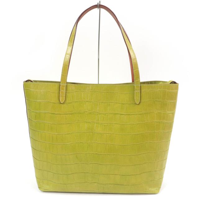 極美品□Felisi フェリージ 15/50-SA エンブレムロゴ クロコ型押し レザー トートバッグ 書類バッグ グリーン系 保存袋付き メンズ