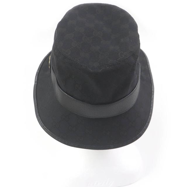 美品□GUCCI グッチ 576587 GGキャンバス レザーパイピング フェドラハット バケットハット ブラック M/58cm イタリア製 正規品 メンズ_2