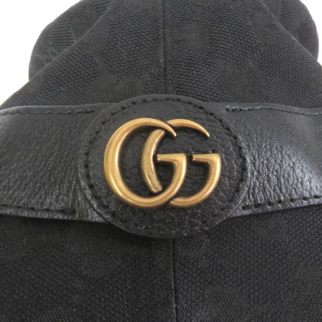 美品□GUCCI グッチ 576587 GGキャンバス レザーパイピング フェドラハット バケットハット ブラック M/58cm イタリア製 正規品 メンズ_4