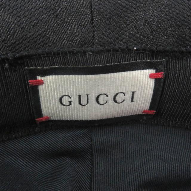 美品□GUCCI グッチ 576587 GGキャンバス レザーパイピング フェドラハット バケットハット ブラック M/58cm イタリア製 正規品 メンズ_5