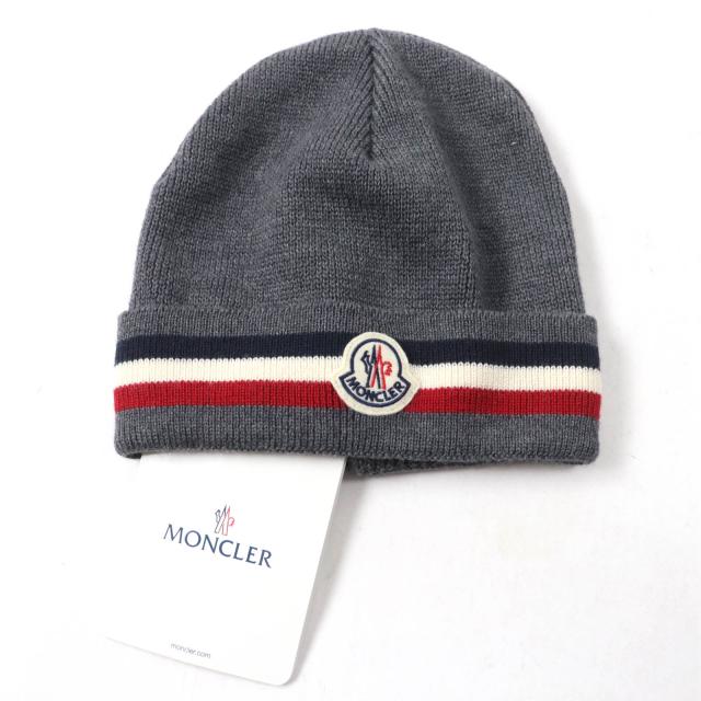 未使用品★MONCLER モンクレール BERRETTO ウール100％ ロゴワッペン付  ニットキャップ 帽子 グレー UNI 伊製 正規品 ユニセックス