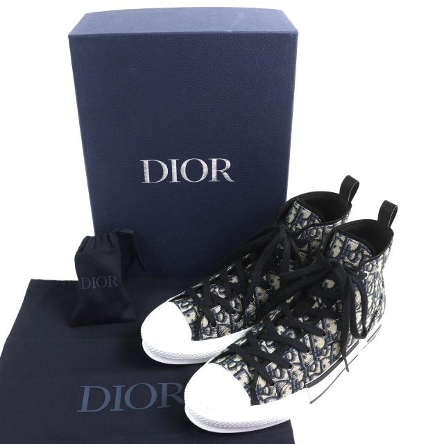未使用品△DIOR ディオール オム 3SH126ZSA H961 B23 オブリーク ロゴ ハイカットスニーカー ブラック ベージュ 43 保存袋付 伊製 メンズ_1