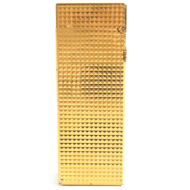 良品△Dunhill ダンヒル 総柄 ロゴ刻印 スクエア ローラー式 ガスライター 喫煙グッズ ゴールド メンズ 着火確認済み_1