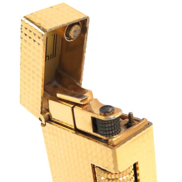 良品△Dunhill ダンヒル 総柄 ロゴ刻印 スクエア ローラー式 ガスライター 喫煙グッズ ゴールド メンズ 着火確認済み_6