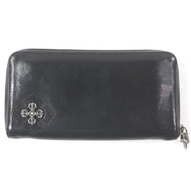 良品□CHROME HEARTS クロムハーツ REC F ZIP 2 フィリグリープラス ダガーZIP  ラウンドファスナー レザー 長財布 ブラック メンズ