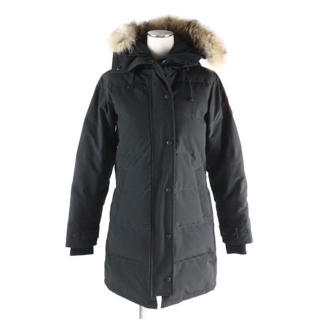 美品★CANADA GOOSE カナダグース 3802LA シェルバーン パーカ ファー・フード・ロゴワッペン付 ダウンコート 黒 S 正規品 レディース