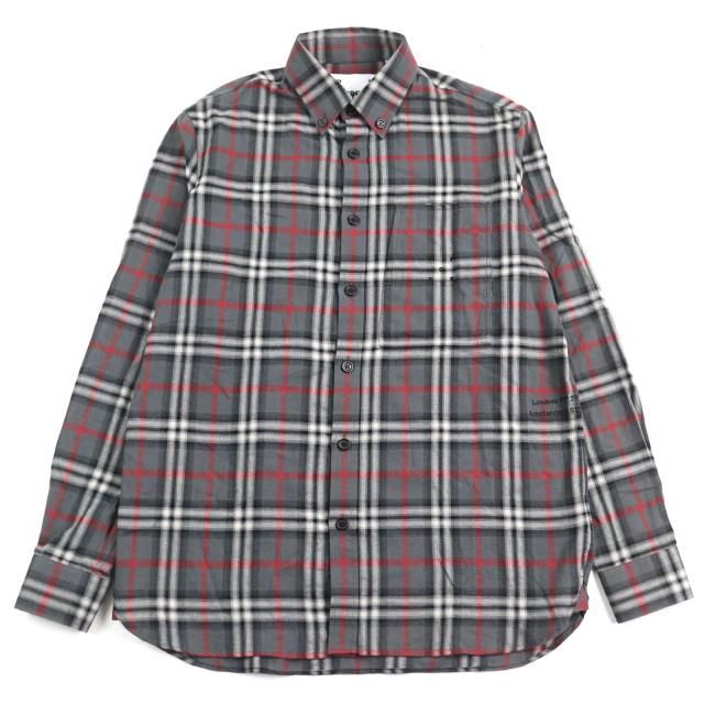 極美品○BURBERRY LONDON バーバリーロンドン 8057292 刺繍入り ブラーチェック ボタンダウン フランネル 長袖シャツ XS 正規品 メンズ