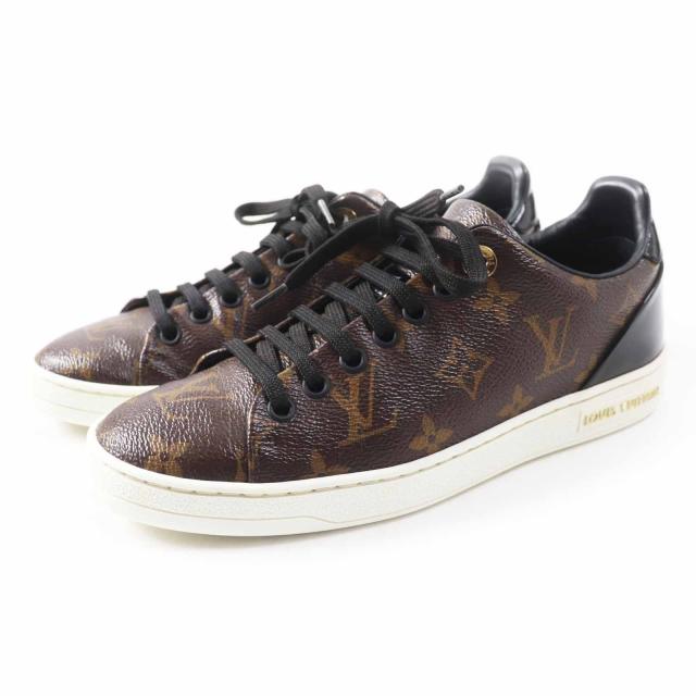 美品◎LOUIS VUITTON ルイヴィトン フロントローライン モノグラムキャンバス パテントレザー スニーカー ブラウン 35.5 箱・保存袋付き