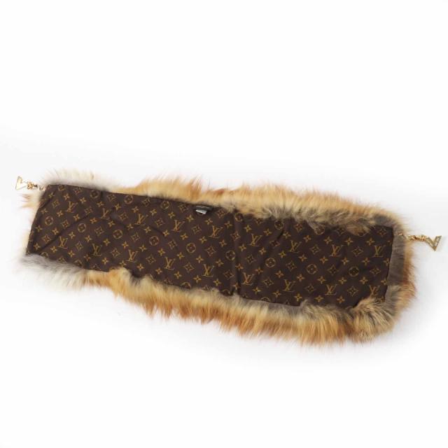 極美品◎LOUIS VUITTON ルイヴィトン M78705 フォックス 裏シルク Vロゴ金具 裏モノグラム柄 ティペット ブラウン ゴールド シルバー金具_4