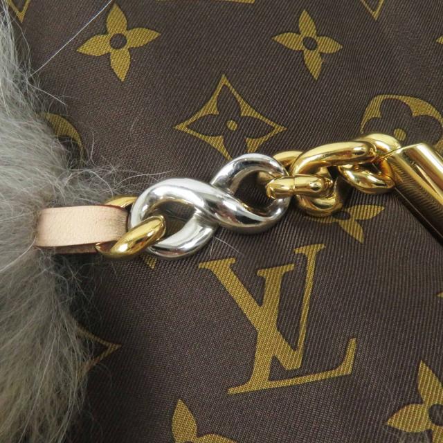 極美品◎LOUIS VUITTON ルイヴィトン M78705 フォックス 裏シルク Vロゴ金具 裏モノグラム柄 ティペット ブラウン ゴールド シルバー金具_7