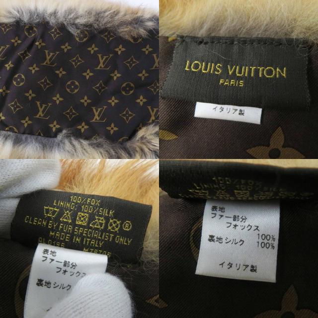 極美品◎LOUIS VUITTON ルイヴィトン M78705 フォックス 裏シルク Vロゴ金具 裏モノグラム柄 ティペット ブラウン ゴールド シルバー金具_8
