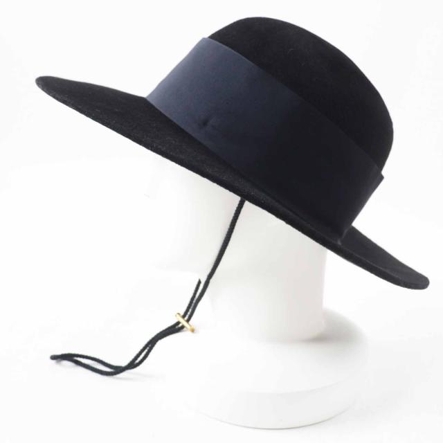 極美品◎GUCCI グッチ ラビットフェルト ワイドブリム かぶり笠 黒いこと ダークネイビー XL 60 イタリア製 定まり品 レディース