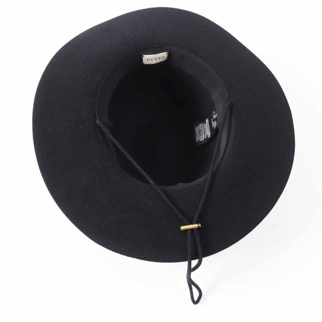 極美品◎GUCCI グッチ ラビットフェルト ワイドブリム かぶり笠 黒いこと ダークネイビー XL 60 イタリア製 定まり品 レディース