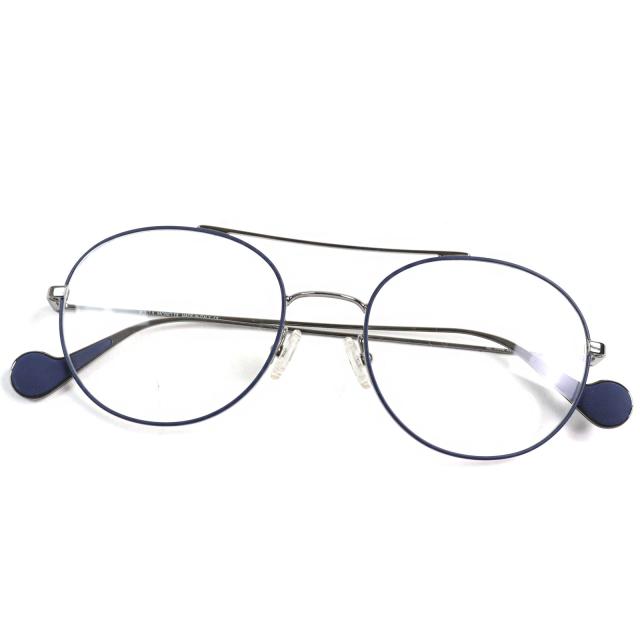 未使用品○MONCLER モンクレール ML 5046 ロゴ金具付 ダブルブリッジ ボストンシェイプ メガネ 眼鏡 アイウェア 53□19 145 伊製 メンズ