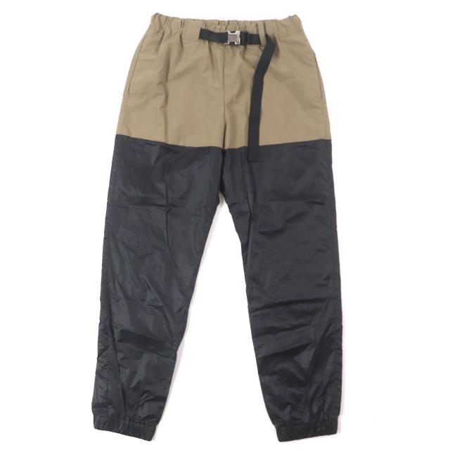 美品▼Sacai サカイ 22-06396 ナイロン 異素材切替 ベルト付き バイカラー イージーパンツ ベージュ ブラック 1 日本製 正規品 メンズ