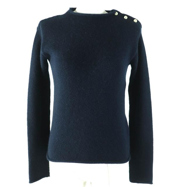 美品△Christian Dior クリスチャンディオール 354S74AM082 カシミヤ100％ CDロゴ フェイクパール 長袖 ニット ネイビー 38 伊製 正規品