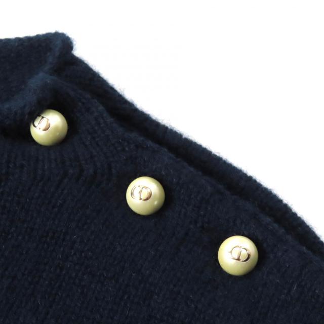 美品△Christian Dior クリスチャンディオール 354S74AM082 カシミヤ100％ CDロゴ フェイクパール 長袖 ニット ネイビー 38 伊製 正規品_4
