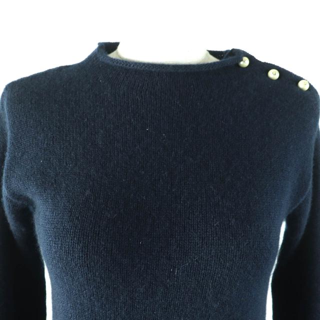 美品△Christian Dior クリスチャンディオール 354S74AM082 カシミヤ100％ CDロゴ フェイクパール 長袖 ニット ネイビー 38 伊製 正規品_3
