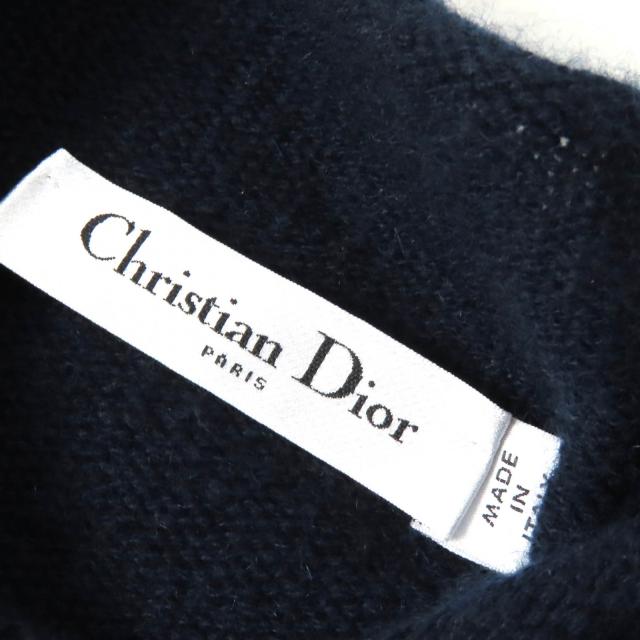 美品△Christian Dior クリスチャンディオール 354S74AM082 カシミヤ100％ CDロゴ フェイクパール 長袖 ニット ネイビー 38 伊製 正規品_6