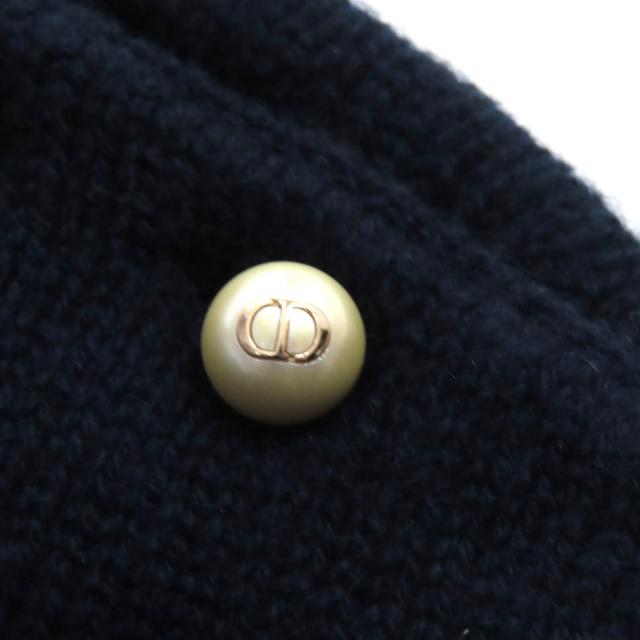 美品△Christian Dior クリスチャンディオール 354S74AM082 カシミヤ100％ CDロゴ フェイクパール 長袖 ニット ネイビー 38 伊製 正規品_5