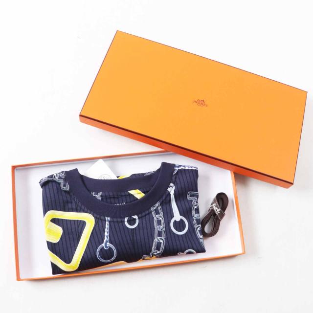 未使用品◎HERMES エルメス 24SS 4H4641DH カレイドスコープ・エフェクト コットン コットン 半袖Ｔシャツ ネイビー 34 箱付 正規品_1