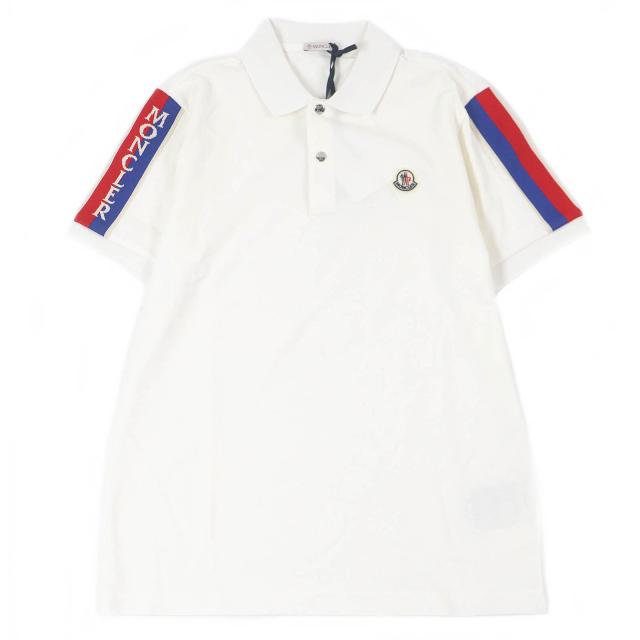 未使用品□MONCLER モンクレール 2022年製 コットン100％ トリコロール サイドロゴライン 半袖ポロシャツ ホワイト M 正規品 メンズ