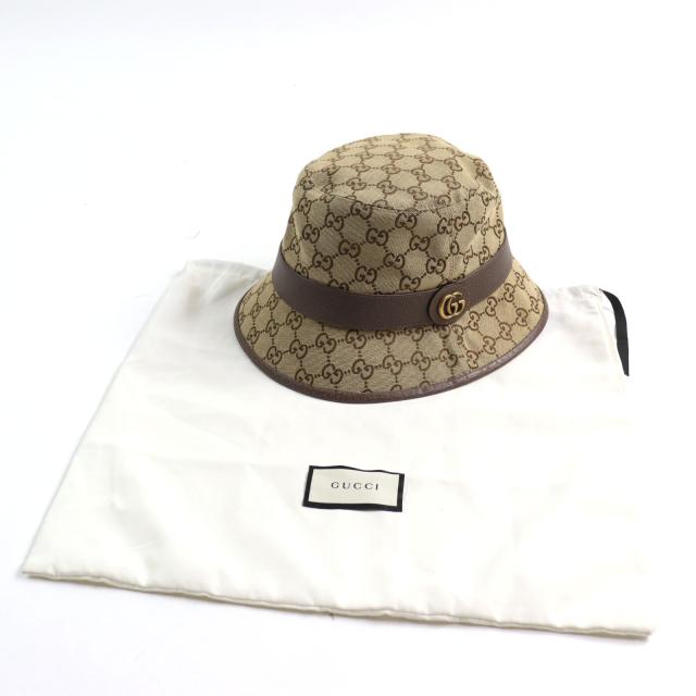極美品○GUCCI グッチ 576587 GGキャンバス フェドラハット GGマーモント レザートリム バケットハット L 59cm 正規品_1
