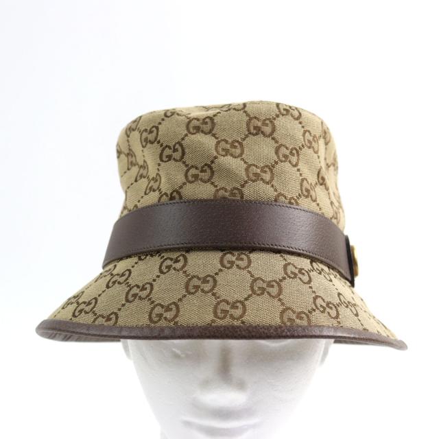 極美品○GUCCI グッチ 576587 GGキャンバス フェドラハット GGマーモント レザートリム バケットハット L 59cm 正規品_2