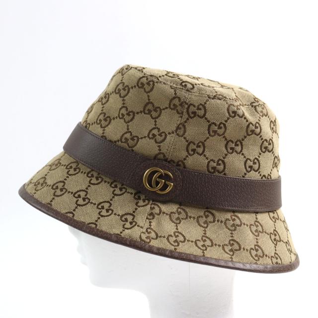 極美品○GUCCI グッチ 576587 GGキャンバス フェドラハット GGマーモント レザートリム バケットハット L 59cm 正規品_3