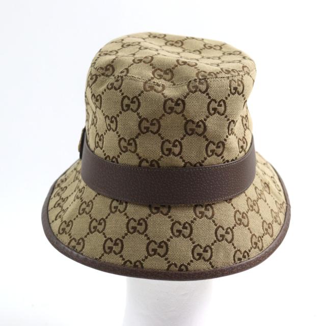 極美品○GUCCI グッチ 576587 GGキャンバス フェドラハット GGマーモント レザートリム バケットハット L 59cm 正規品_4