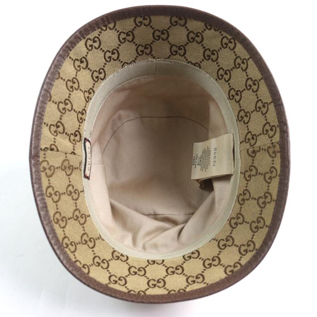 極美品○GUCCI グッチ 576587 GGキャンバス フェドラハット GGマーモント レザートリム バケットハット L 59cm 正規品_6