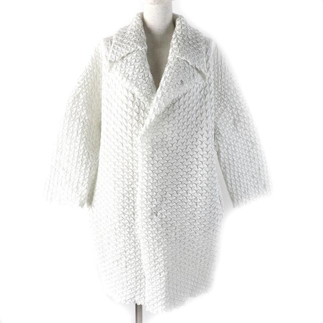 極美品△ISSEY MIYAKE イッセイミヤケ IM52FA521 スチームプリーツ コクーンコート ライトグレー 2 日本製 正規品 レディース