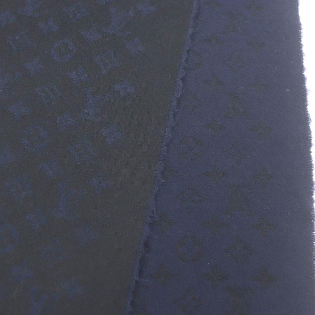 美品□LOUIS VUITTON ルイヴィトン M71615 カシミヤ100％ モノグラム フリンジ ストール マフラー ブラック ネイビー イタリア製正規品_3