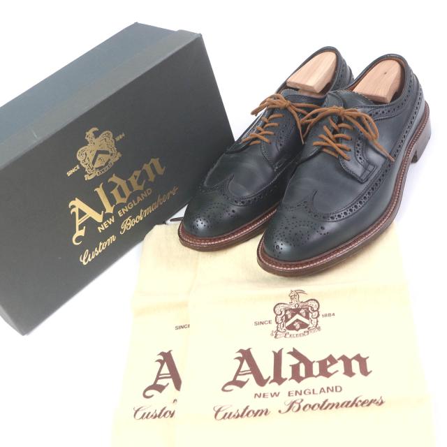 極美品□ALDEN オールデン N6517 SHIPS別注 フルブローグ レザー ドレスシューズ ダークグリーン 8 箱・保存袋付き USA製 メンズ_1