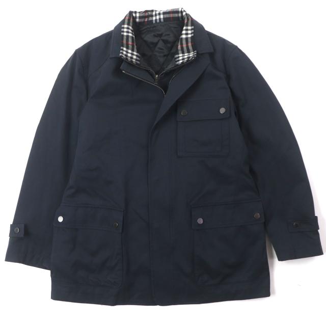 良品▼BURBERRY LONDON バーバリーロンドン ラムレザー使い ライナー付き ベスト 3WAY ミリタリーコート ネイビー M  正規品 メンズ