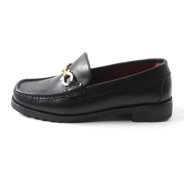美品★Salvatore Ferragamo SPORT サルヴァトーレ フェラガモ スポーツ ダブルガンチーニ スクエアトゥ レザー ローファー ブラック 5.5_3