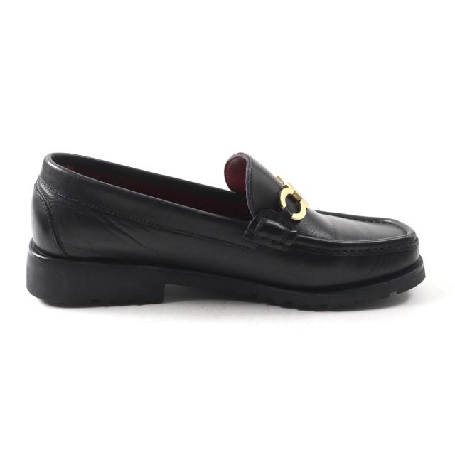 美品★Salvatore Ferragamo SPORT サルヴァトーレ フェラガモ スポーツ ダブルガンチーニ スクエアトゥ レザー ローファー ブラック 5.5_4