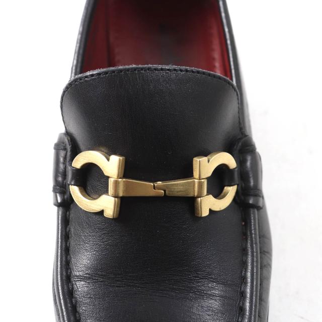 美品★Salvatore Ferragamo SPORT サルヴァトーレ フェラガモ スポーツ ダブルガンチーニ スクエアトゥ レザー ローファー ブラック 5.5_7