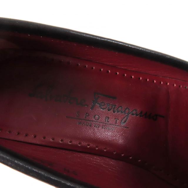 美品★Salvatore Ferragamo SPORT サルヴァトーレ フェラガモ スポーツ ダブルガンチーニ スクエアトゥ レザー ローファー ブラック 5.5_8