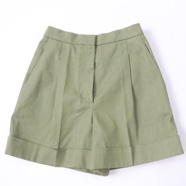 極美品☆CHANEL シャネル P55496V33481 コットン100％ ココマーク・マトラッセ・チェーンボタン ショートパンツ カーキ 38 レディース