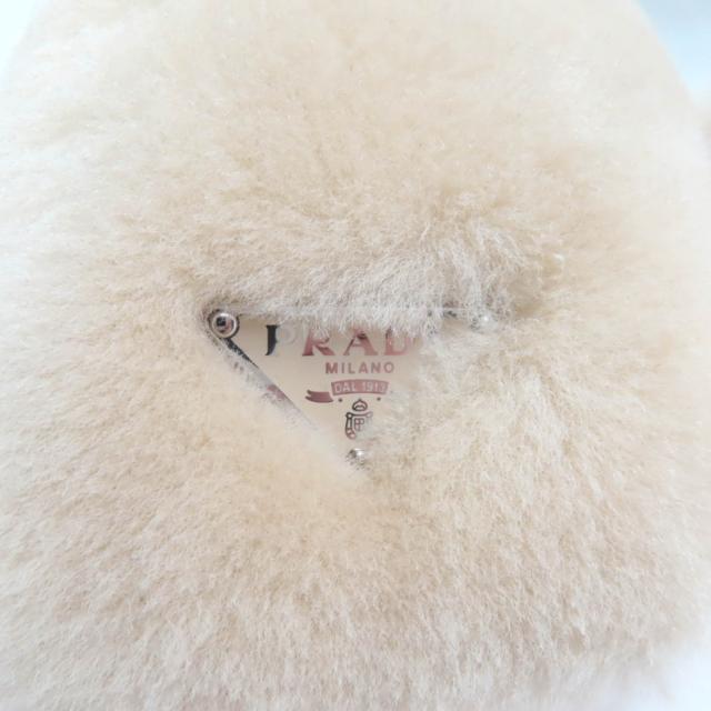未使用品★PRADA プラダ 1XX654 トライアングルロゴプレート付 シープファー サンダル ベージュ 37 箱・保存袋付 イタリア製 レディース_8