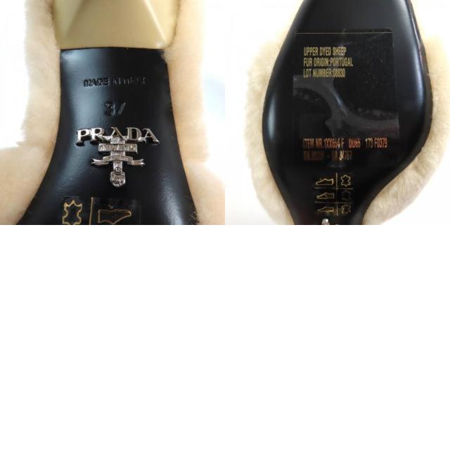 未使用品★PRADA プラダ 1XX654 トライアングルロゴプレート付 シープファー サンダル ベージュ 37 箱・保存袋付 イタリア製 レディース_9