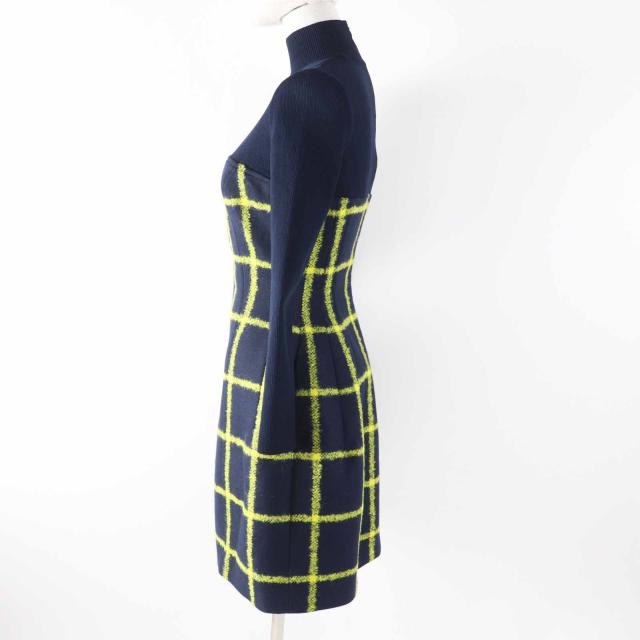 極美品◎Christian Dior クリスチャンディオール 5A21617A1161 ランウェイ着用 チェック フレア ワンピース ネイビー イエロー 38 正規品_2