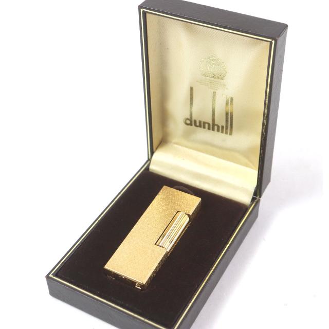 極美品□Dunhill ダンヒル 総柄 スクエア型 ローラー式 喫煙具 ガスライター ゴールド ケース付き スイス製 メンズ 着火確認済み_1