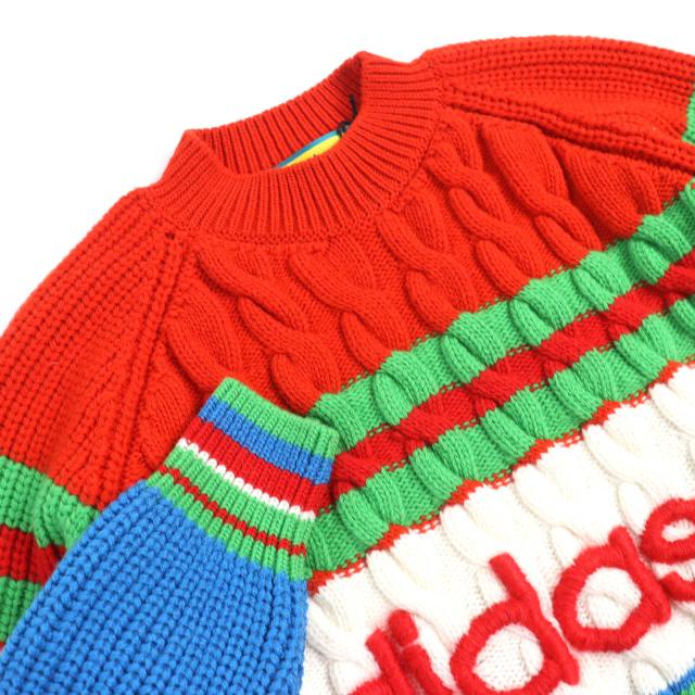 未使用品△GUCCI×adidas グッチ×アディダス 717722 ウール モヘア インターロッキングG ウェブライン ケーブルニット XS 伊製 正規品_2