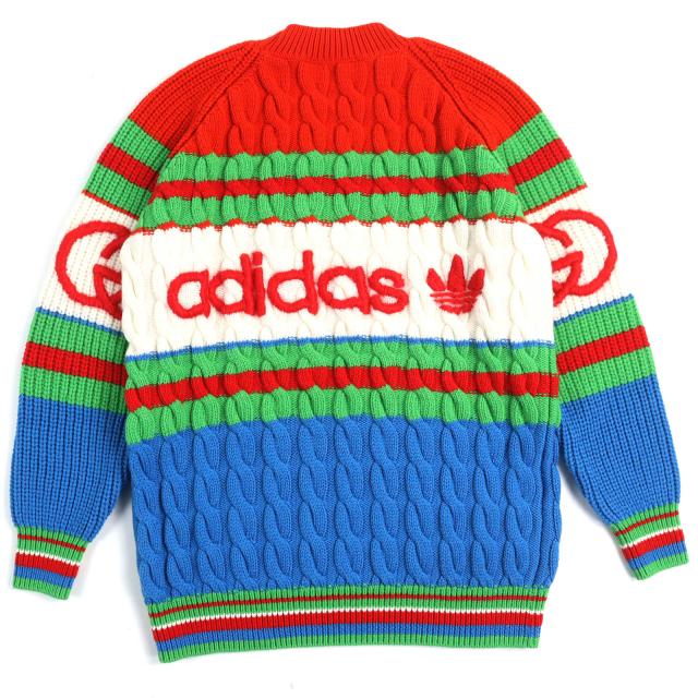 未使用品△GUCCI×adidas グッチ×アディダス 717722 ウール モヘア インターロッキングG ウェブライン ケーブルニット XS 伊製 正規品_1