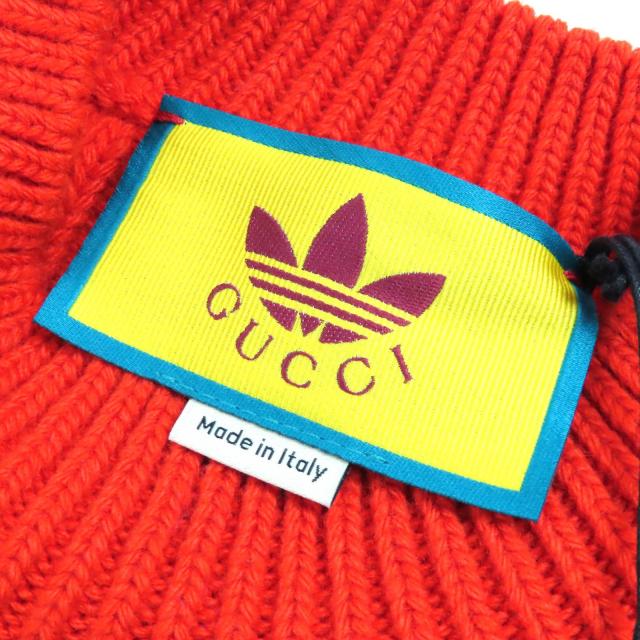 未使用品△GUCCI×adidas グッチ×アディダス 717722 ウール モヘア インターロッキングG ウェブライン ケーブルニット XS 伊製 正規品_4