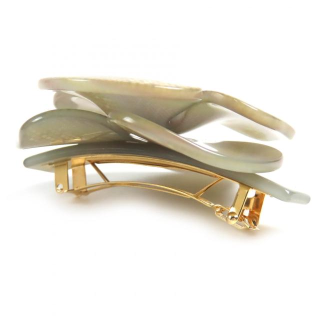 極美品△ALEXANDRE DE PARIS アレクサンドル ドゥ パリ スワロフスキー クリスタル カメリア 髪留め バレッタ グレージュ ピンク系 仏製_2