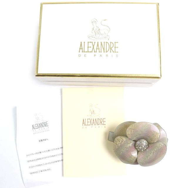 極美品△ALEXANDRE DE PARIS アレクサンドル ドゥ パリ スワロフスキー クリスタル カメリア 髪留め バレッタ グレージュ ピンク系 仏製_1